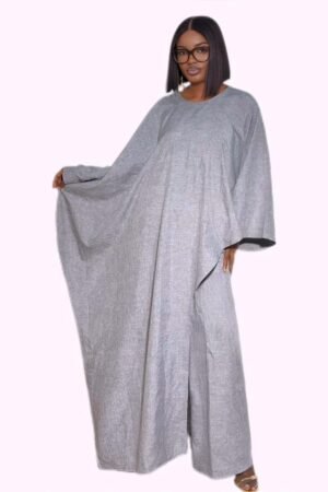 Women’s Grey Wide-Sleeve Abaya & Trouser Set