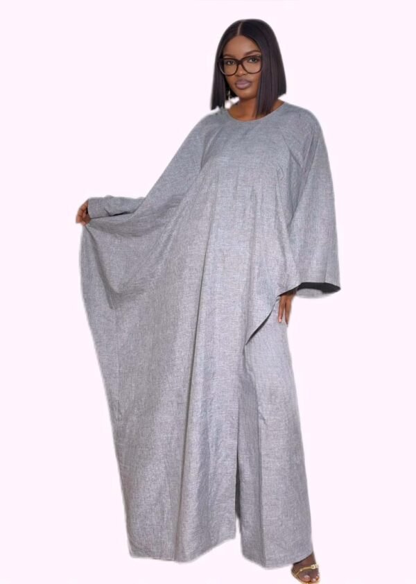 Women’s Grey Wide-Sleeve Abaya & Trouser Set