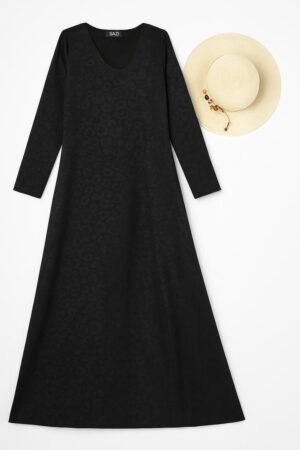 Sazi Black Long-Sleeve Textured Dress