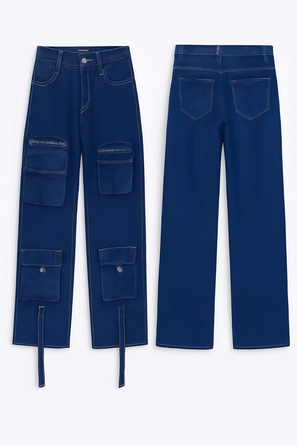 Blue Cargo Boyfriend Jeans with Multi Pockets