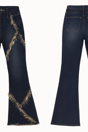 Frayed Flare Jeans – Indigo Wash with Raw Seam Detailing