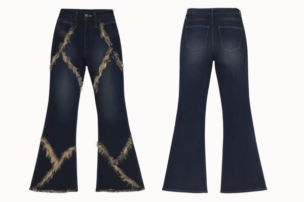 Frayed Flare Jeans – Indigo Wash with Raw Seam Detailing