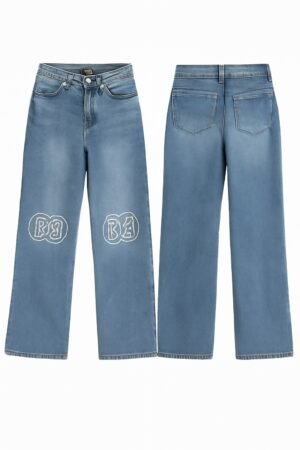 Light Wash Graphic Embroidered Wide-Leg Jeans