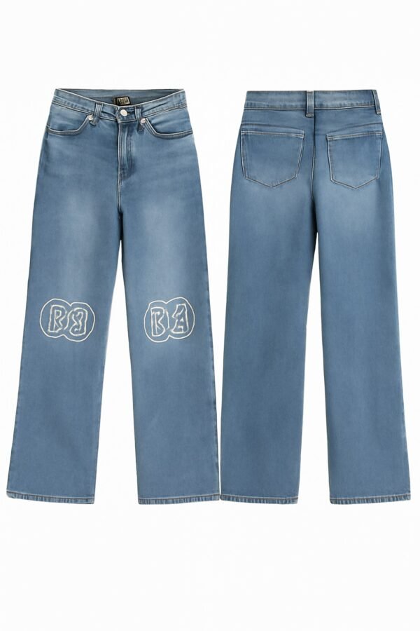 Light Wash Graphic Embroidered Wide-Leg Jeans