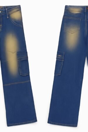 Spray-Dye Utility Cargo Jeans – Blue & Yellow
