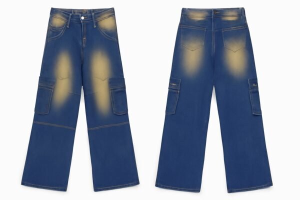 Spray-Dye Utility Cargo Jeans – Blue & Yellow
