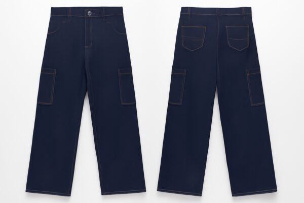 Wide-Leg Utility Cargo Jeans – Deep Navy