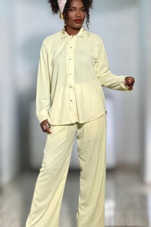 Women's Crinkled Textured 2-Piece Button-Up Set