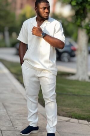 Men's Textured White 2-Piece Polo Set