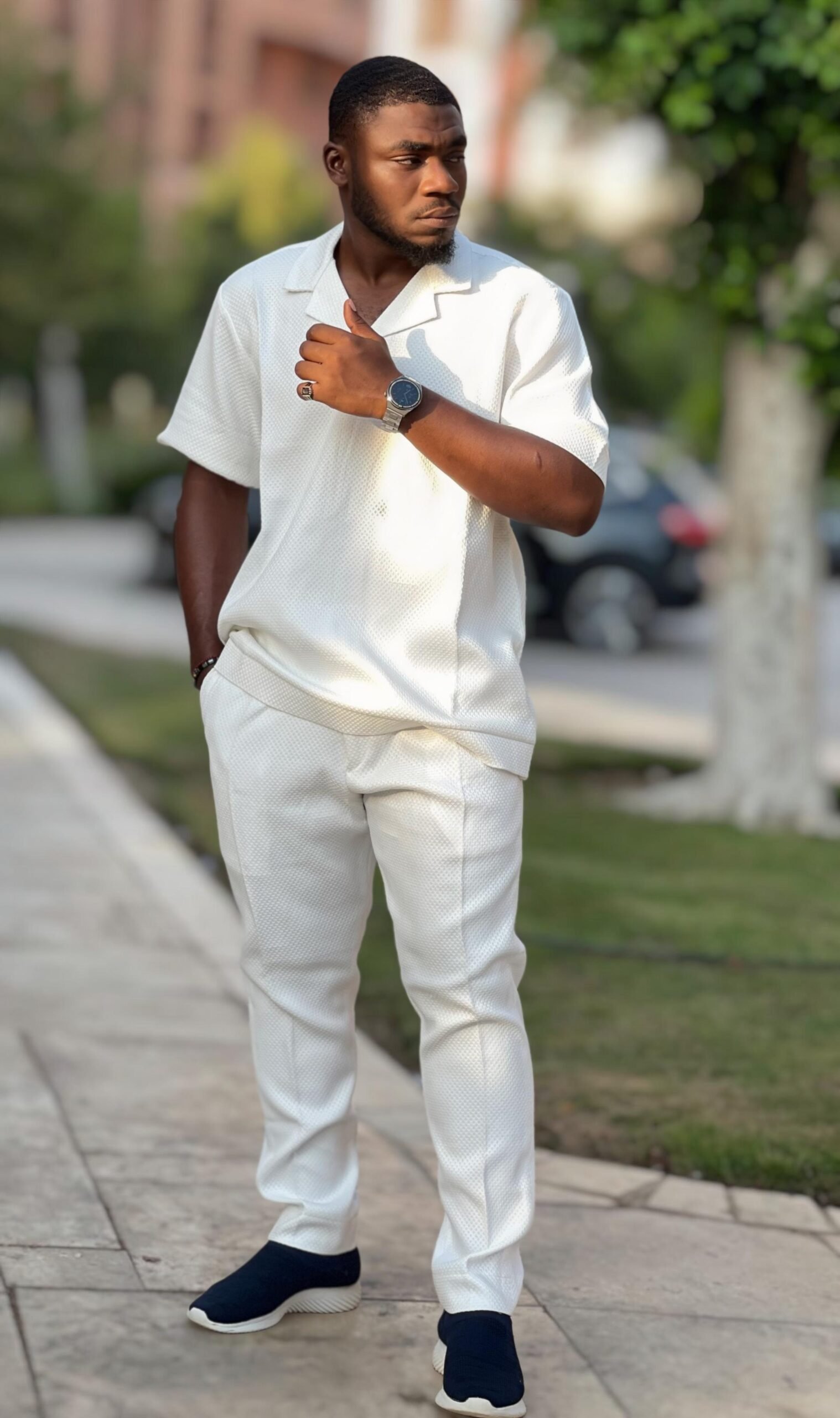 Men's Textured White 2-Piece Polo Set